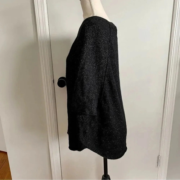 Joie Jolena Wool Cashmere Poncho Sweater XS Black Silver Metallic Shimmer Knit - Picture 6 of 16